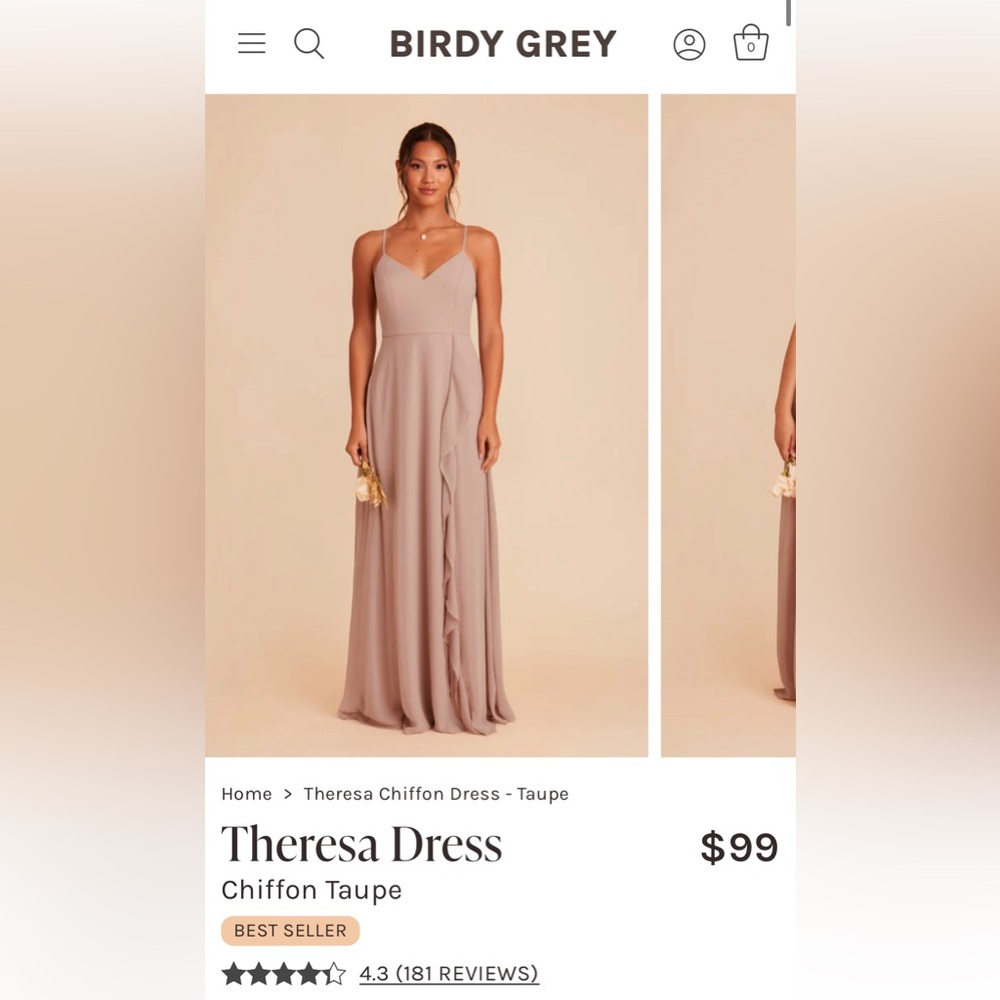 Chiffon Maxi Dress - Taupe, Theresa Dress, Small, Birdy Grey, Bridesmaid’s Dress